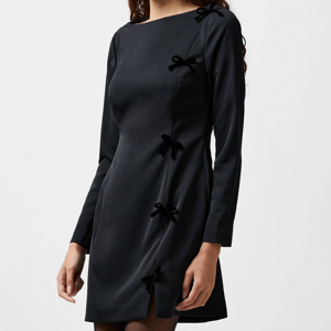 French Connection Fenix Satin Bow Long Sleeve Mini Dress